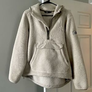 Large Cream Colored North Face Fleece - 3/4 Zip Pullover W/ Hood